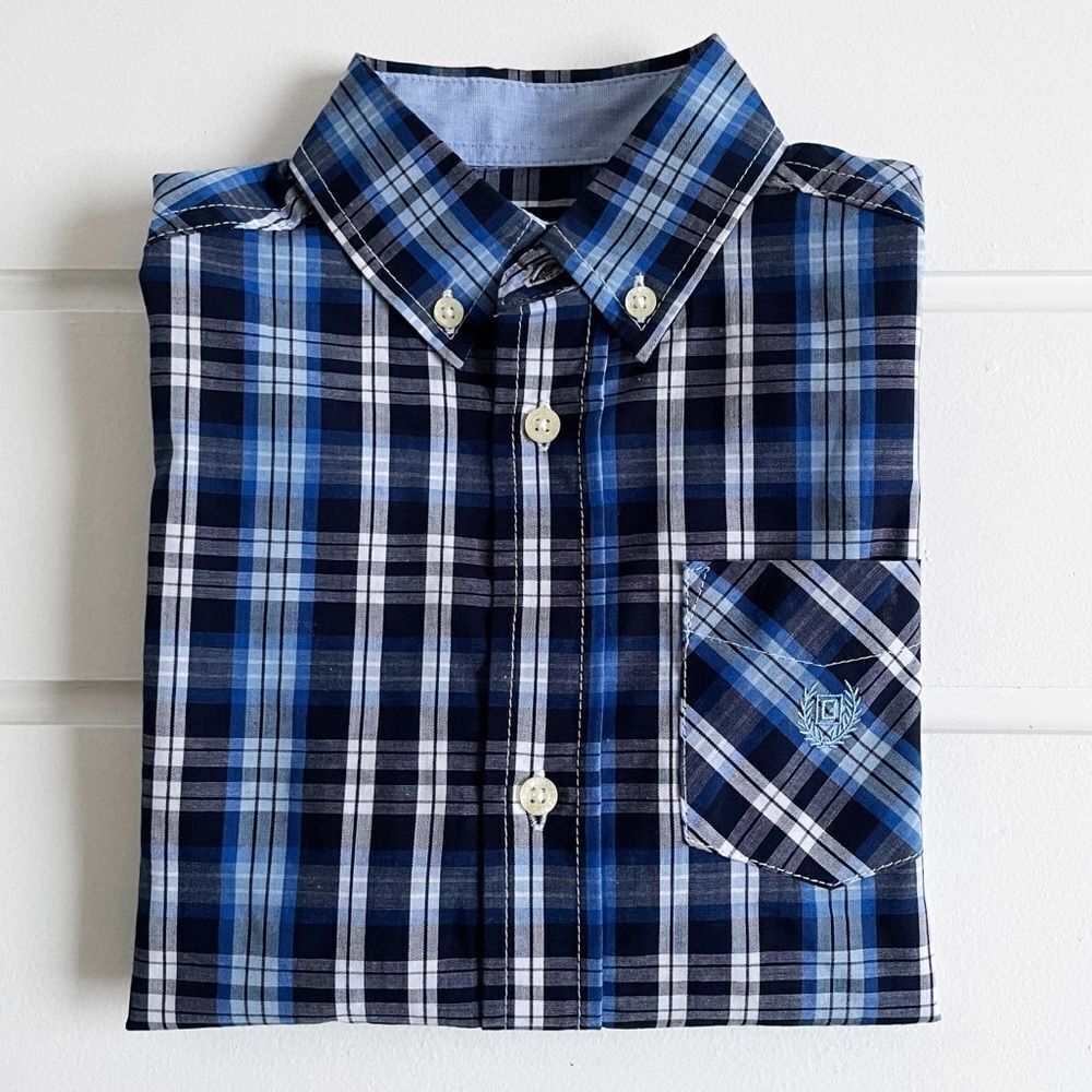 Chaps Boys Checked Long Sleeve Button Down Shirt With Placket Collar Size 6